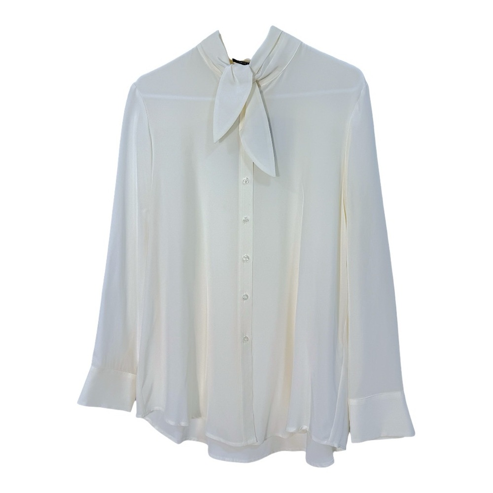 100% Silk Cream Blouse with Bow Accent NWT